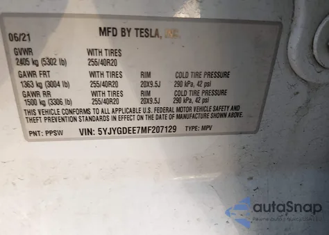 2021 Tesla Model Y Long Range Dual Motor All-Wheel Drive из США, поврежденный, VIN 5YJYGDEE7MF207129